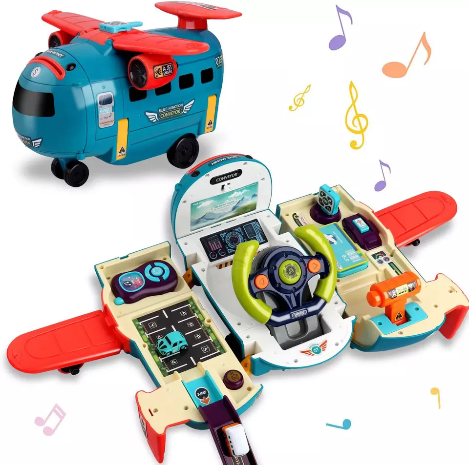 Popular Design Children&#39;s Deformation Pretend Driving Simulation Steering Wheel Air Plane Multifunctional Plastic Plane Toy 